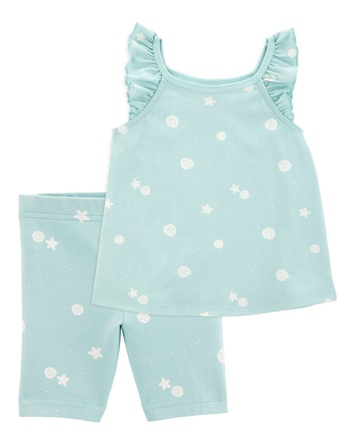 Toddler 2-Piece Seashell Tank & Bike Shorts Set - Turquoise
, 