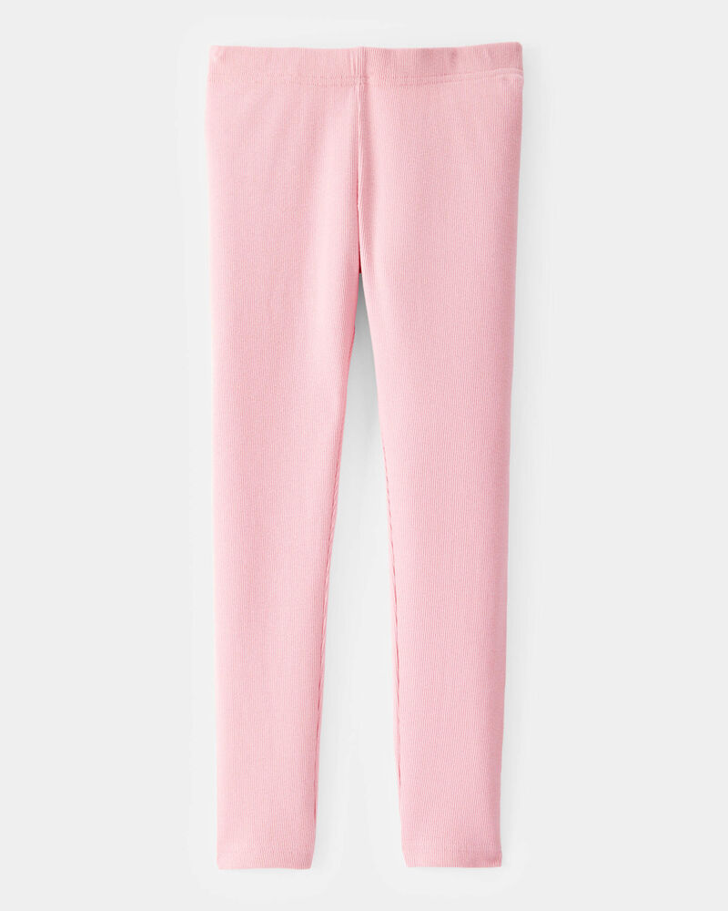 Kid Solid Cotton Ribbed Stretch Leggings - Pink, image 2 of 4 slides