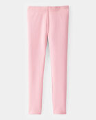 Kid Solid Cotton Ribbed Stretch Leggings - Pink, image 2 of 4 slides