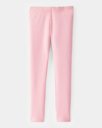 Kid Solid Cotton Ribbed Stretch Leggings - Pink, 
