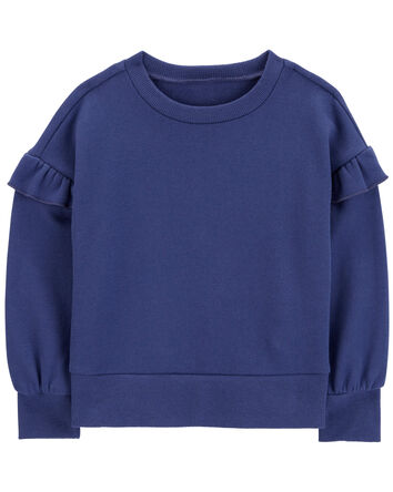 Flutter Sleeves Fleece Crew Neck Sweatshirt, 