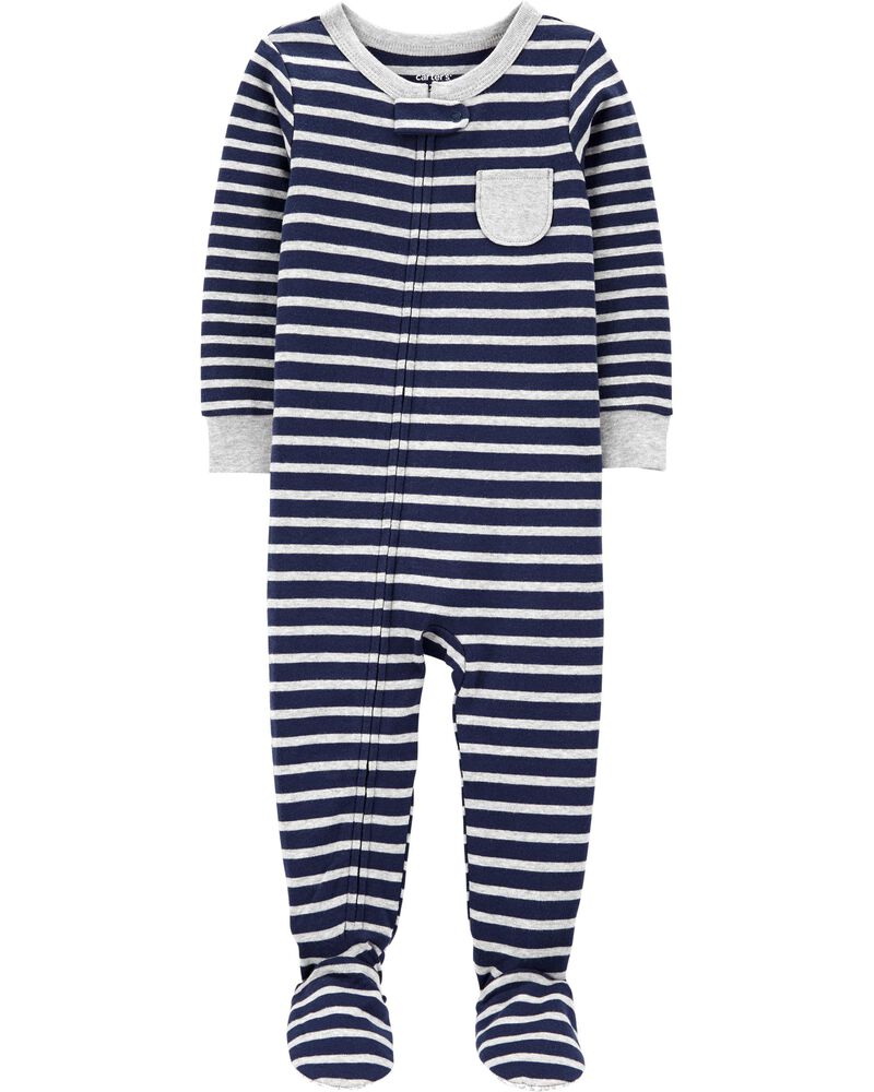 Baby 1-Piece Striped 100% Snug Fit Cotton Footie PJs, image 1 of 2 slides