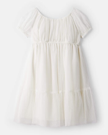 Girls Short-Sleeve Tulle Dress - White, 