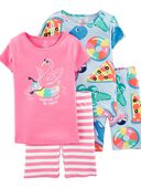 Multi - Kid 4-Piece Flamingo 100% Snug Fit Cotton Pajamas