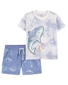 Baby 2-Piece Shark Tee & Pull-On French Terry Shorts Set, image 1 of 5 slides