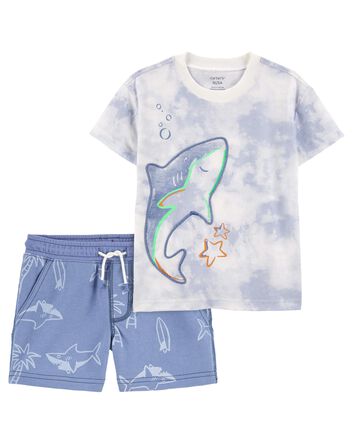 Baby 2-Piece Shark Tee & Pull-On French Terry Shorts Set, 
