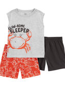 Multi - Toddler 3-Piece Crab Loose Fit Pajama Set