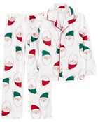 Kid 2-Piece Santa Fleece Coat Style Pajamas, image 1 of 3 slides