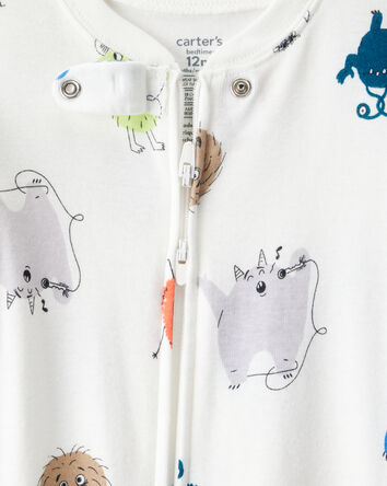 Baby Boy Monster 100% Cotton Snug Fit 2-Way Zip Footie 1-Piece Pajamas - Ivory, 