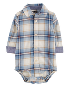Baby Plaid Button-Front Bodysuit, image 1 of 4 slides