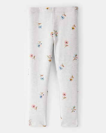 Toddler Girl Cotton Floral Stretch Leggings - Grey, 