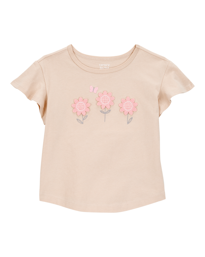 Toddler Floral Short-Sleeve Top - Tan, image 1 of 3 slides