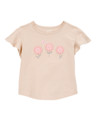 Toddler Floral Short-Sleeve Top - Tan, image 1 of 3 slides
