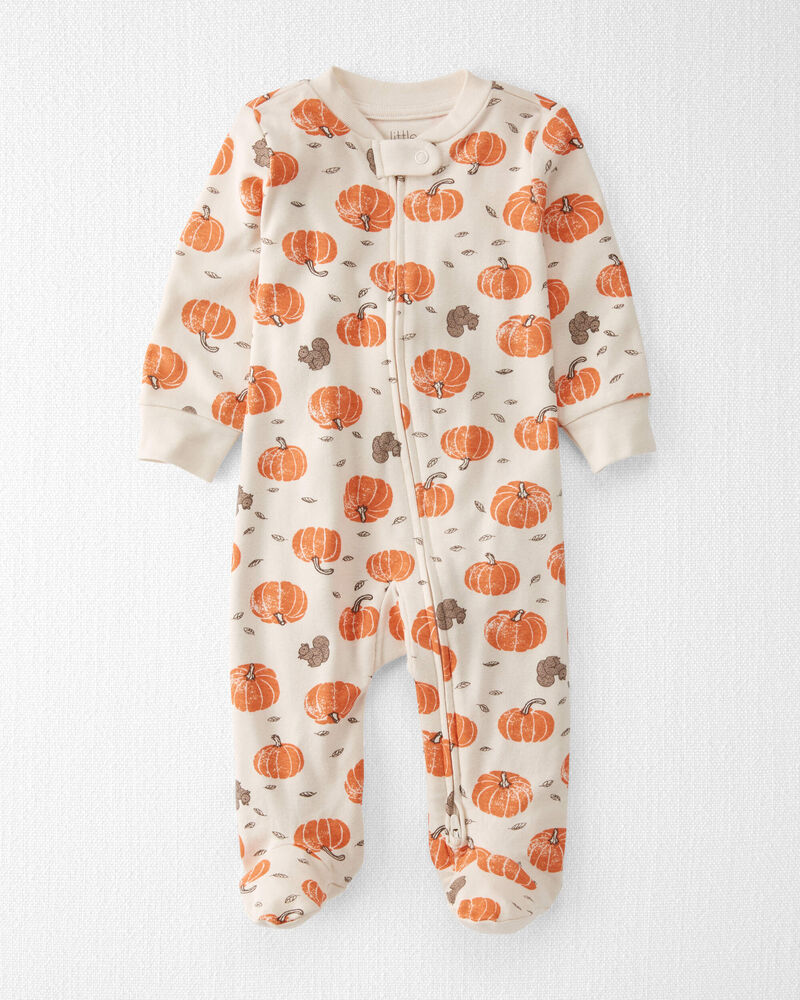 Baby Organic Cotton Sleep & Play Pajamas in Harvest Pumpkins Print, image 1 of 5 slides