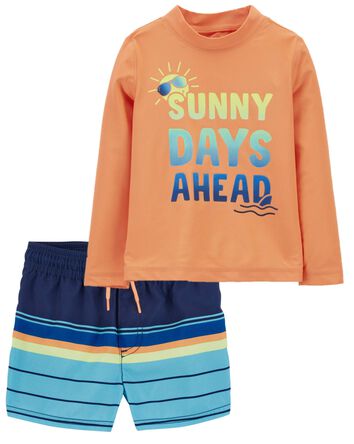 Toddler Sun Rays Rashguard & Swim Trunks Set, 
