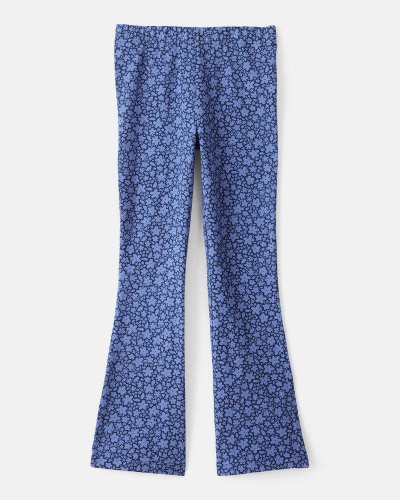 Girls Cotton Floral Stretch Flare Leggings - Purple, image 2 of 4 slides