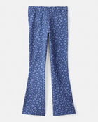 Girls Cotton Floral Stretch Flare Leggings - Purple, image 2 of 4 slides