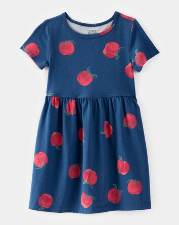 Toddler Girl Apple Print Short-Sleeve Knit Dress - Navy, 