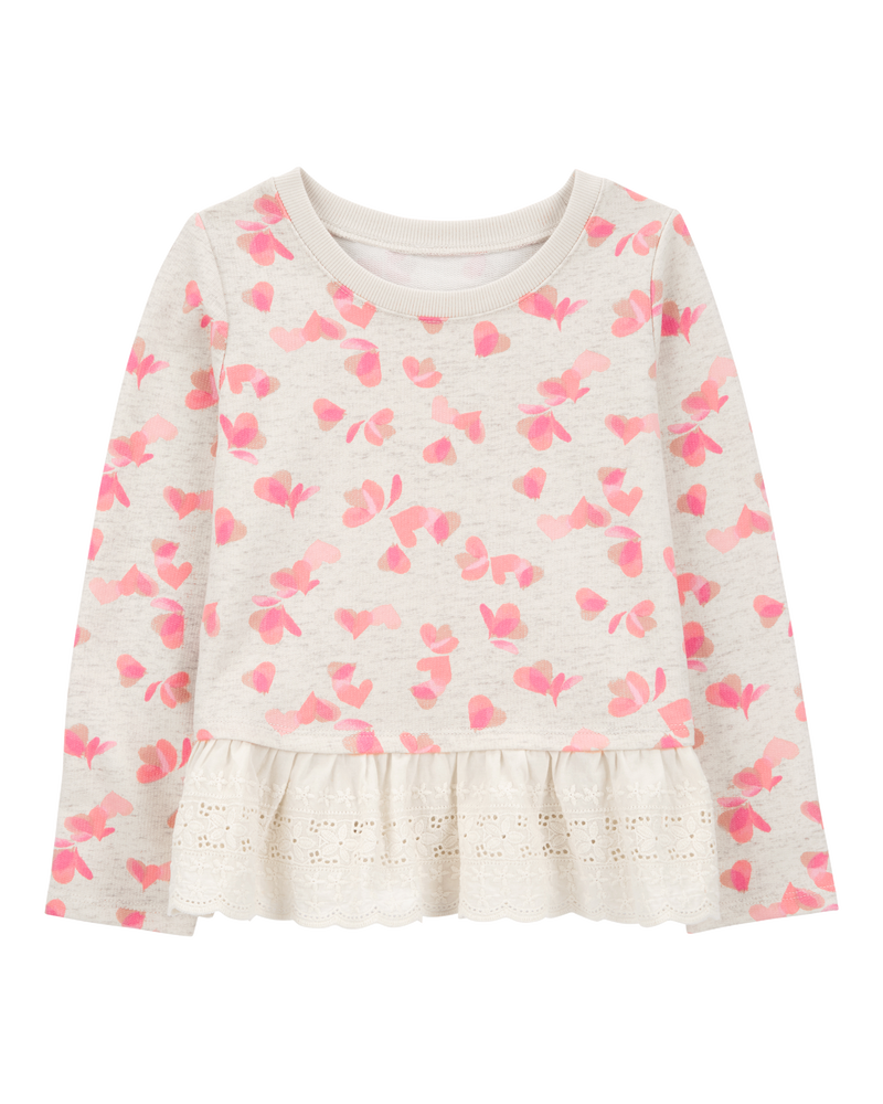 Kid 2-Piece Heart French Terry Sweater & Eyelet Pants Set, image 2 of 6 slides