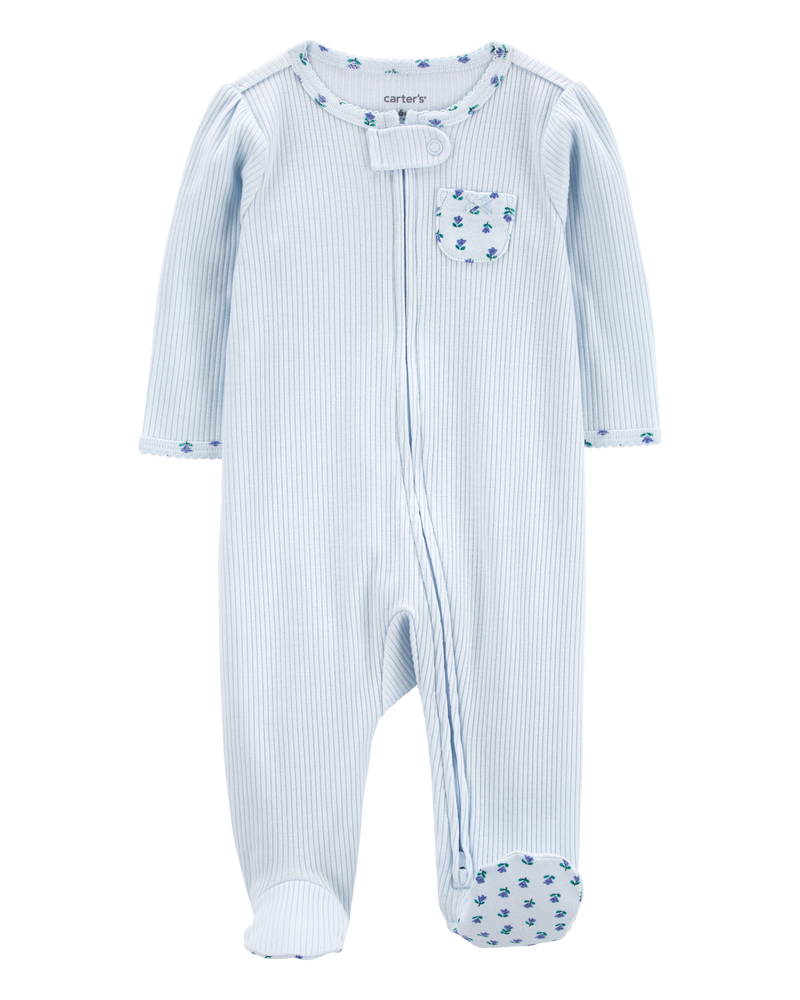 Baby Floral 2-Way Zip Ribbed Sleep & Play Pajamas, image 2 of 6 slides