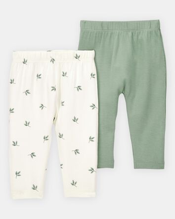 Baby Girl 2-Pack PurelySoft Pull-On Pants - Green/White, 