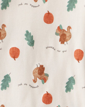 Kid Thanksgiving Print 100% Cotton Long-Sleeve 2-Piece Pajamas - White, 