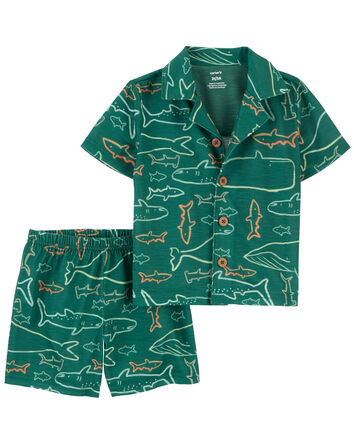 Toddler 2-Piece Shark Coat-Style Loose Fit Pajama Set, 
