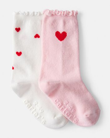 Toddler Girl Heart Crew Socks - Pink/White, 
