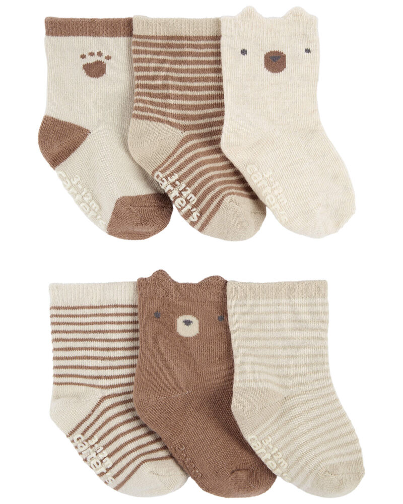 Baby 6-Pack Striped Bear Booties, image 1 of 2 slides