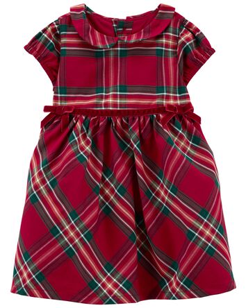 Baby Plaid Sateen Holiday Dress, 