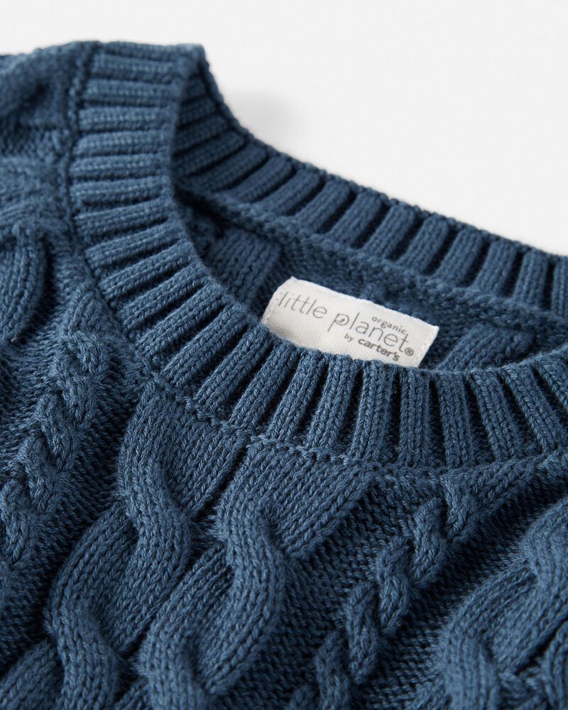Kid Organic Cotton Cable Knit Sweater in Dark Sea Blue, image 2 of 4 slides