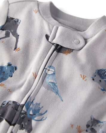 Baby Organic Cotton Sleep & Play Pajamas in Midnight Forest Print, 