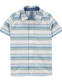 Blue - Kid Baja Stripe Button-Front Short Sleeve Shirt