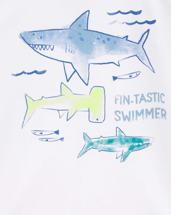 Toddler Boy Shark Long Sleeve Rashguard - White, 