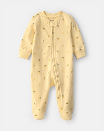 Baby Lemon 2-Way Zip 100% Cotton Sleep & Play Pajama - Yellow, 