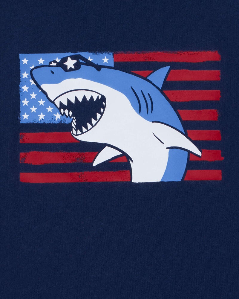 Kid American Flag Shark Tee - Navy, image 2 of 3 slides