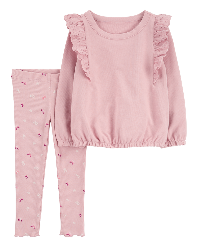 Toddler 2-Piece Flutter Pullover Sweatshirt & Floral Legging Set, image 1 of 3 slides