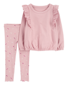 Toddler 2-Piece Flutter Pullover Sweatshirt & Floral Legging Set, image 1 of 3 slides
