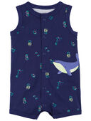 Navy - Baby Whale Snap-Up Romper
