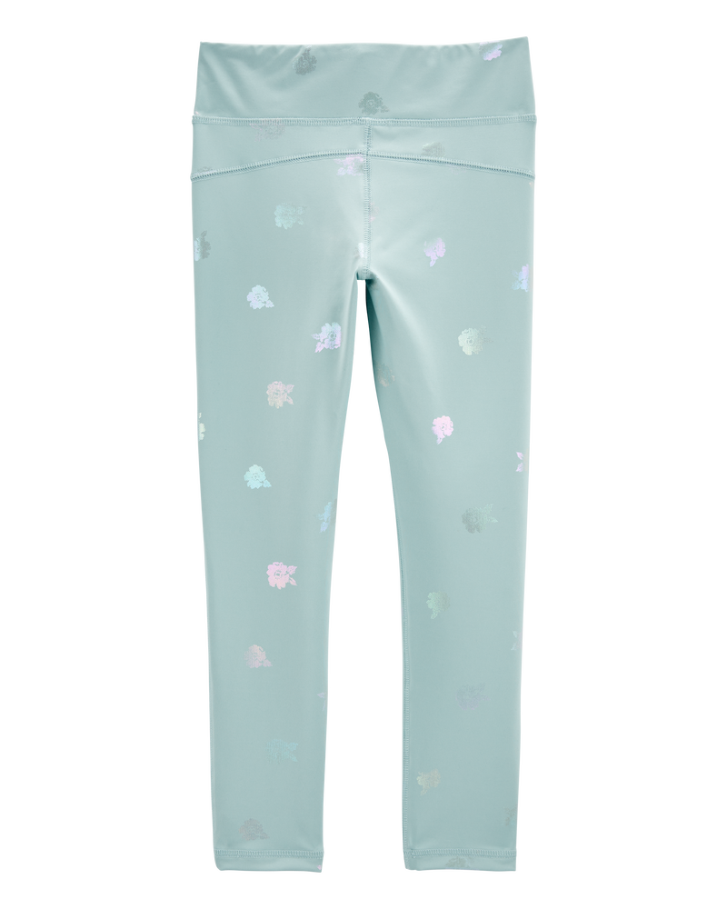 Kid Printed High-Rise Leggings - Aqua, image 2 of 5 slides