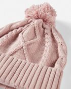 Toddler Organic Cotton Cable Knit Beanie in Perfect Pink, image 3 of 4 slides