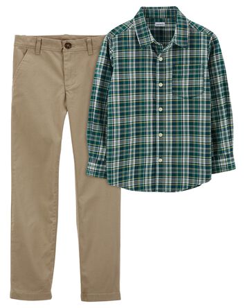 Kid 2-Piece Button-Front Shirt & Pant Set, 