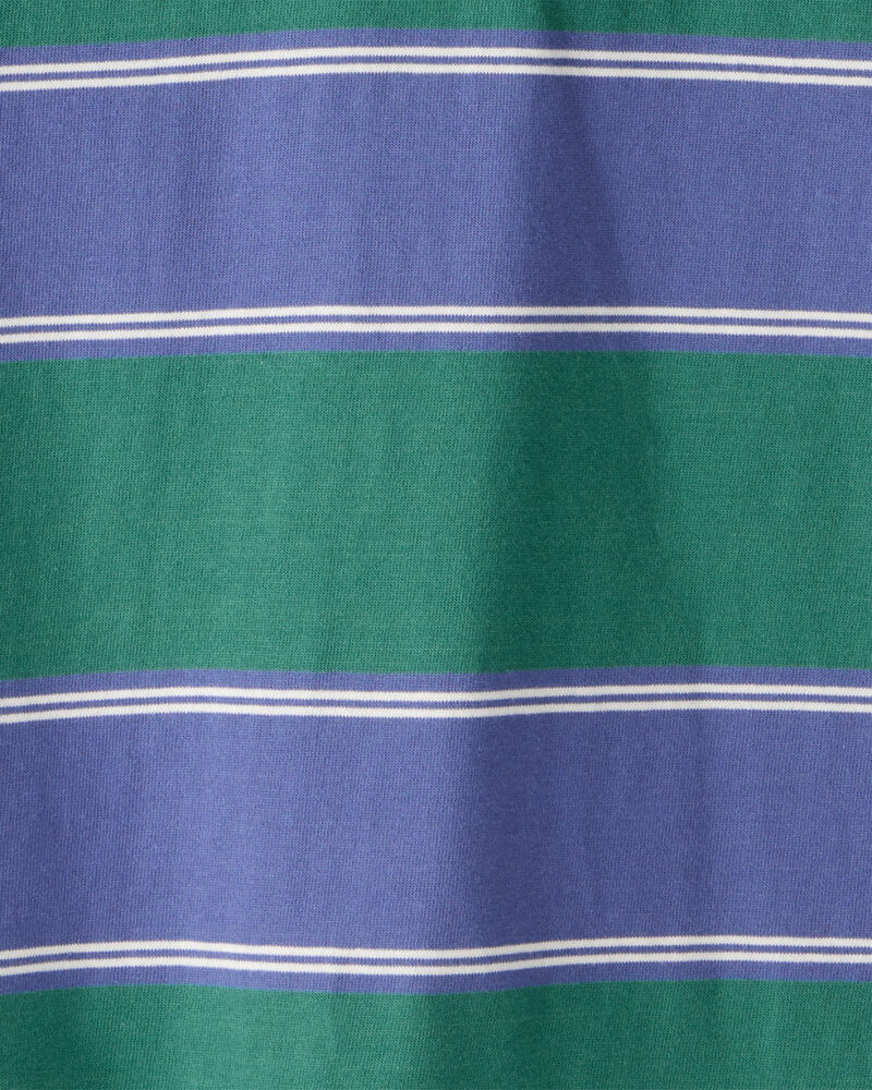 Boys Cotton Short-Sleeve Stripe Polo - Green/Blue, image 2 of 3 slides