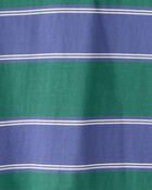 Boys Cotton Short-Sleeve Stripe Polo - Green/Blue, image 2 of 3 slides
