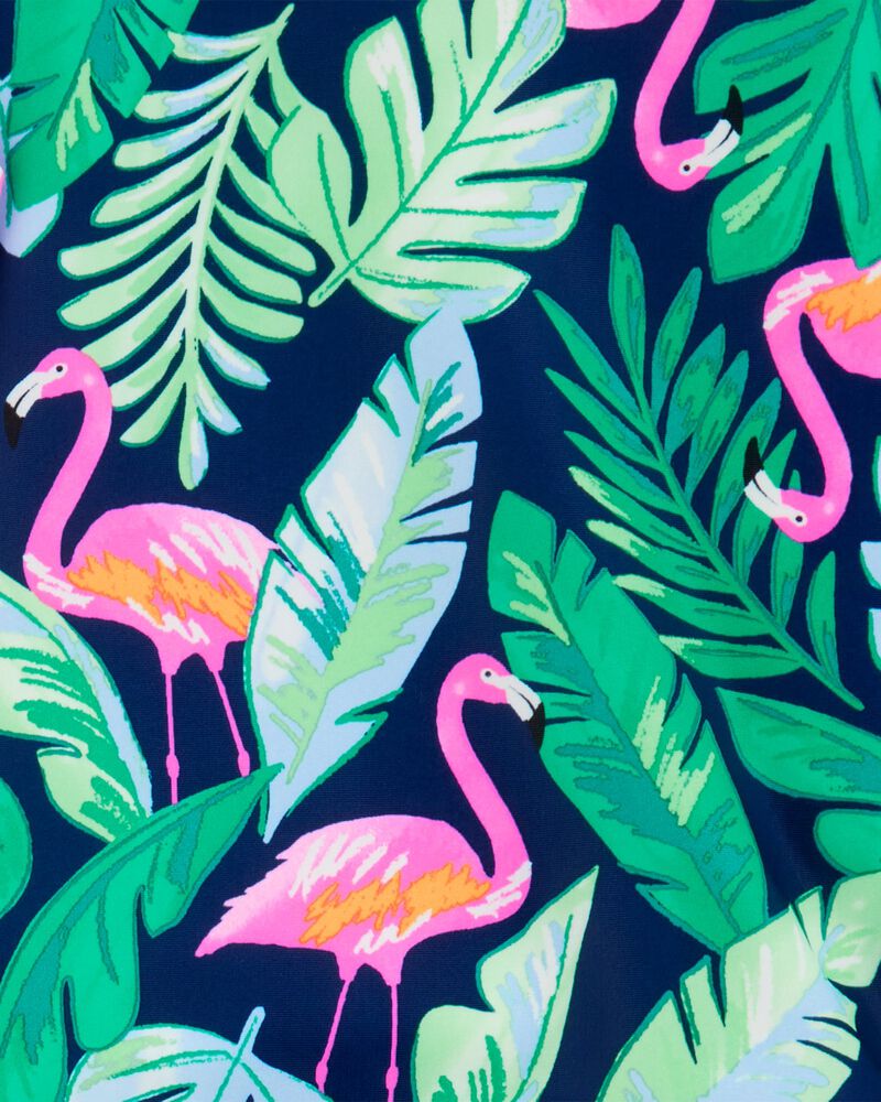 Girls 3-Piece Tropical Flamingo Print Rashguard Swim Set, image 3 of 5 slides