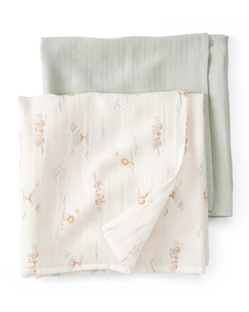Boys 2-Pack Lion Print Muslin Swaddle Blankets - Green, 