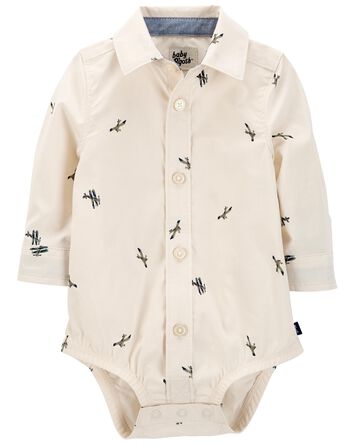 Baby Airplane Print Button-Front Bodysuit, 