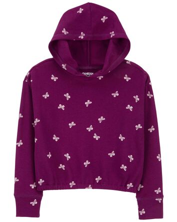 Kid Butterfly Print Pullover Thermal Hoodie, 