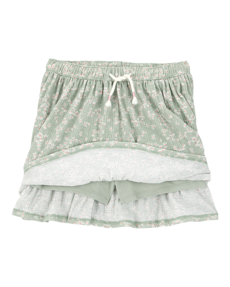 Kid Floral Crinkle Skort - Green, image 2 of 4 slides