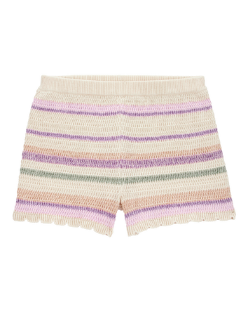 Girls Striped Crochet Knit Shorts, 
